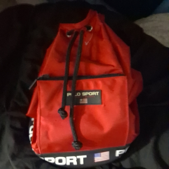 Vintage 1990's Polo by Ralph Lauren Red Drawstring Backpack Rugged Quality - Picture 9 of 16